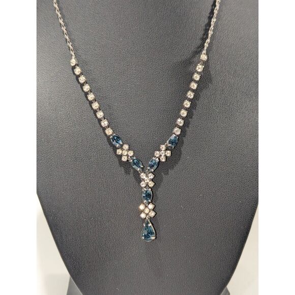Clear and Blue Rhinestone Necklace Bracelet Set - Picture 1 of 6